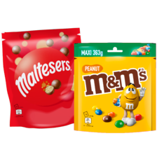 M&M’s maxi zak à 309/363 gram
of Maltesers zak à 273 gram